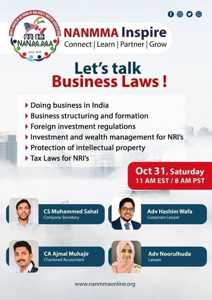 Webinar on “Business Laws”  conducted for NRI’s in North America